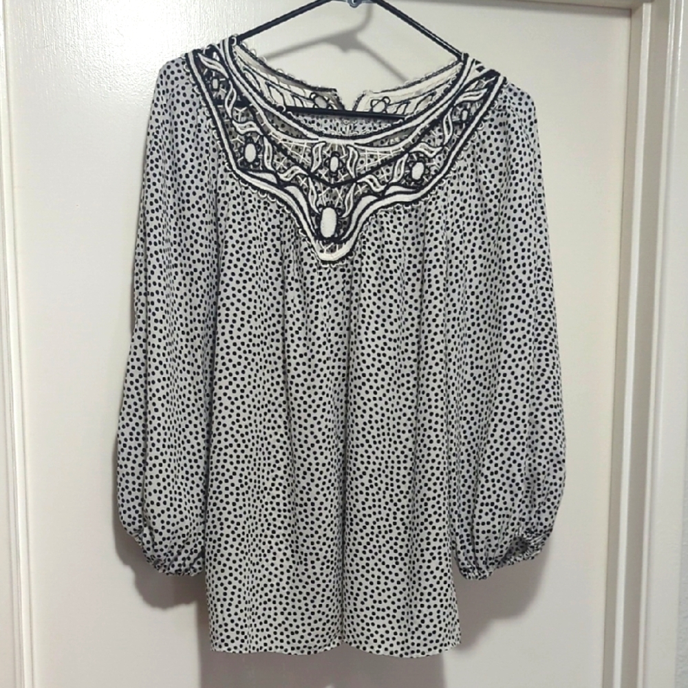 Max Studio Polka Dot Peasant Top